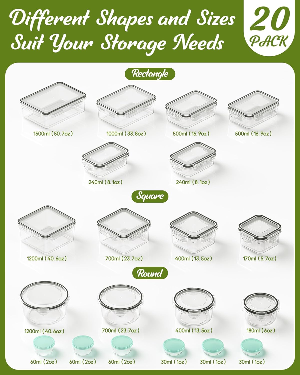 Canfanni 40 Piece Food Storage Containers with Lids, BPA-Free