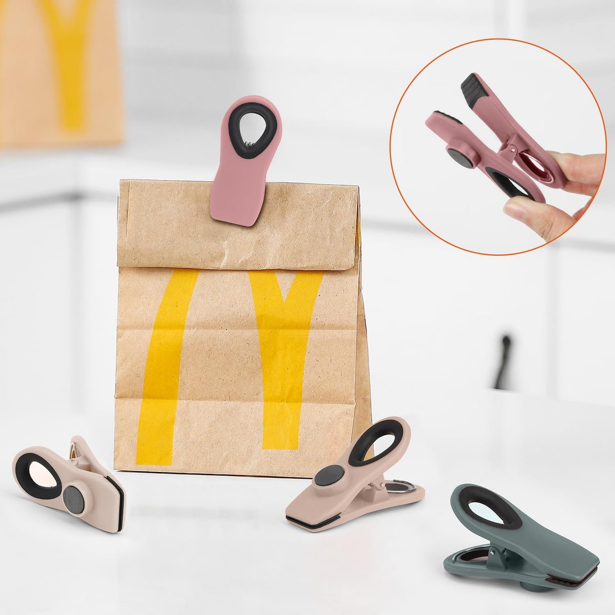 TACGEA Chip Clips, Magnetic Bag Clips for Food Storage, 12 Pack, Neutral