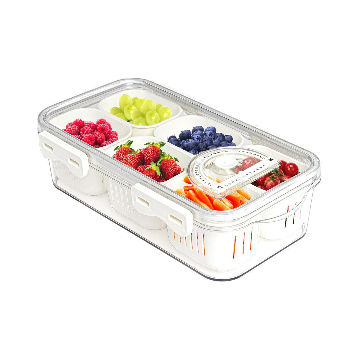 2Pack Divided Veggie Tray with Lid Snackle Box Serving Container Salad Keeper with 4 Removable Boxes Stackable Refrigerator Organizer Bins Produce Saver for Meal Prep Fruit