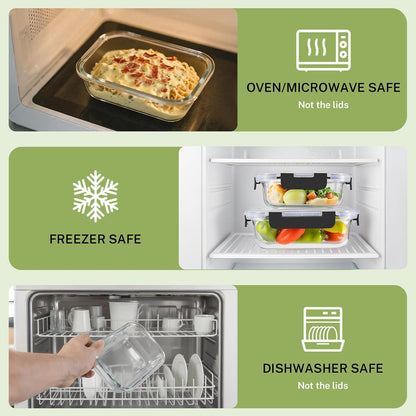 8 Pack Glass Food Storage Containers with Snap Locking Lids for Meal Prep