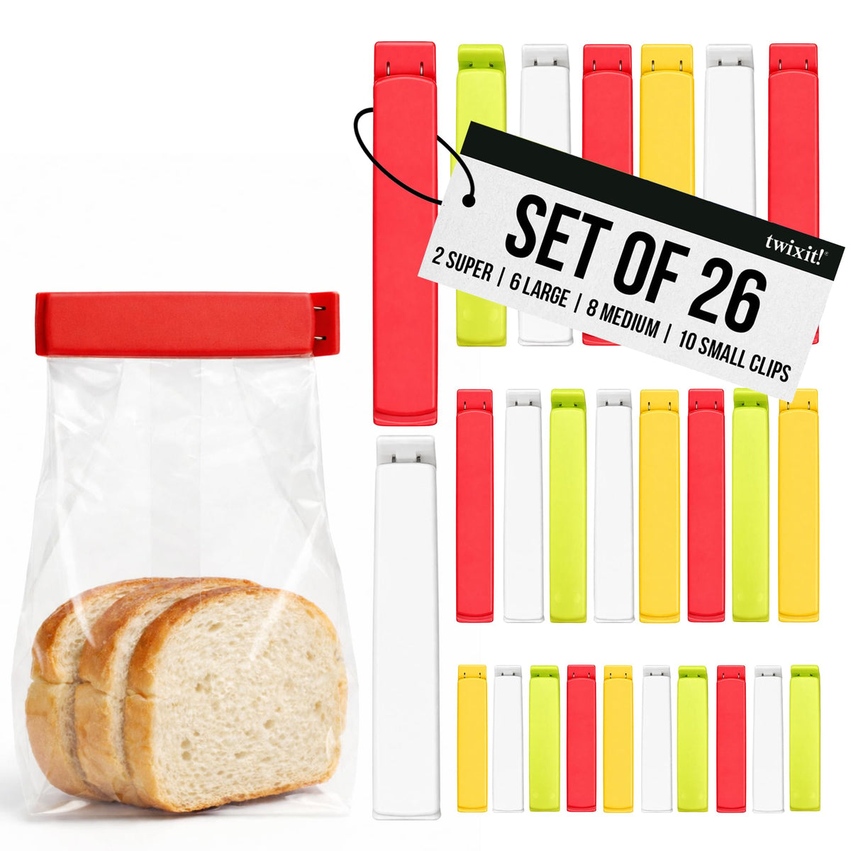 LINDEN SWEDEN Twixit! Bag Clips - Keep Food Fresh, Stop Spillage Set of 15
