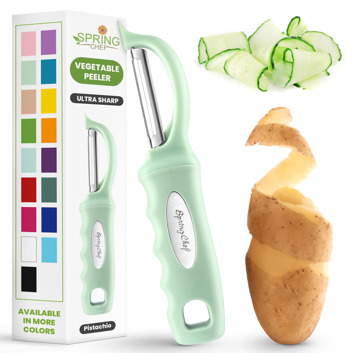 Spring Chef Swivel Potato Peeler for Kitchen with Ergonomic Handle, White