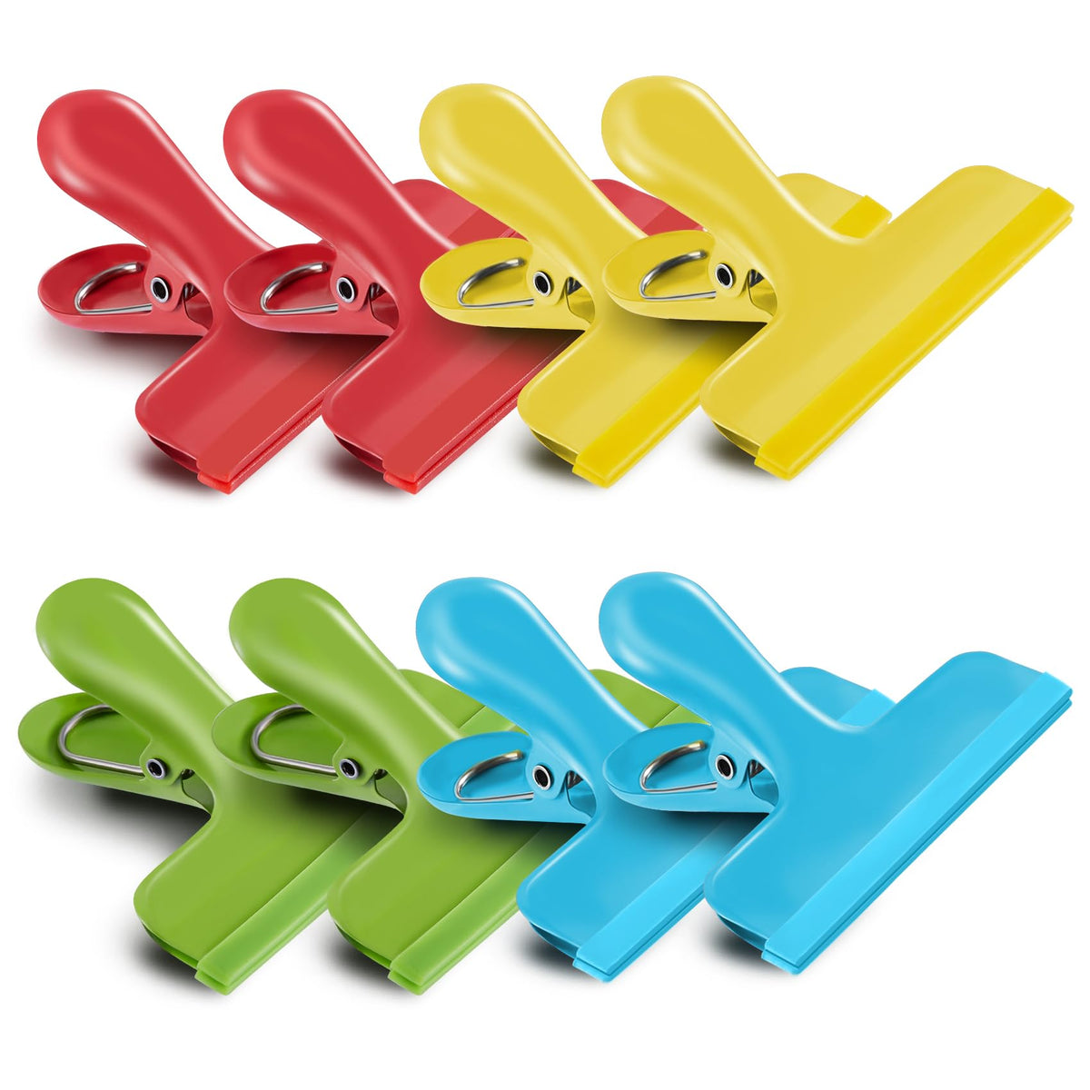 HOUSE AGAIN 12 Pack Stainless Steel Chip Bag Clips Covered with Silicone - NO More Sharp Edges - Color Coded for Food Bags - Air Tight Seal, Heavy Duty for Kitchen and Office, 3 Inches