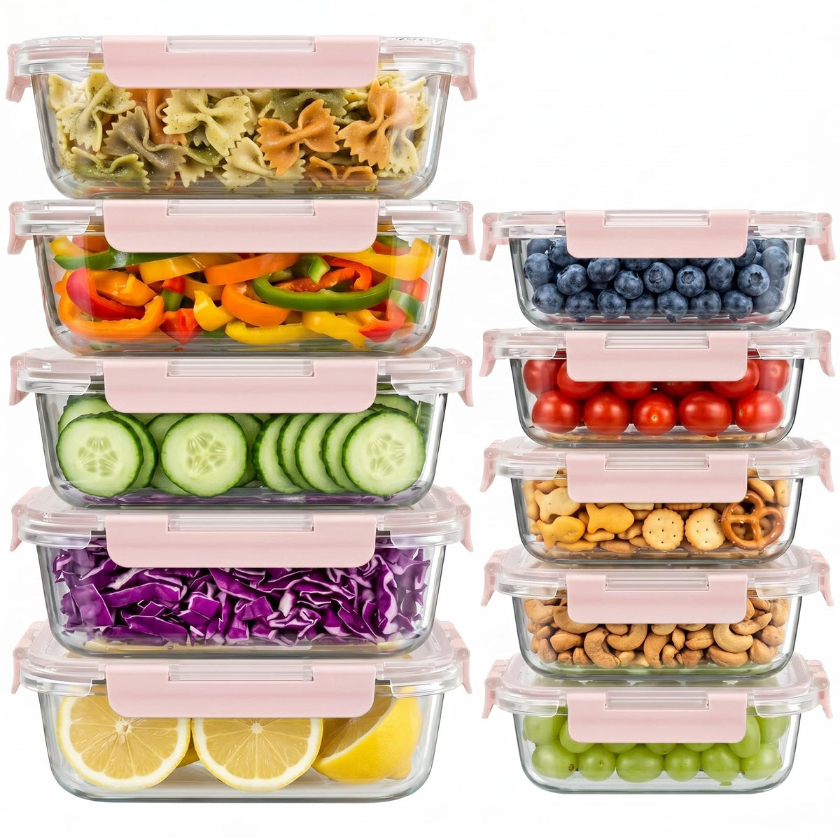 Dealusy 10 Sets 36 oz & 12 oz Glass Food Storage Containers with lids, Gray