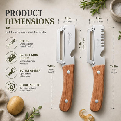 3-in-1 Vegetable Peeler with Bottle Opener, Wooden Handle