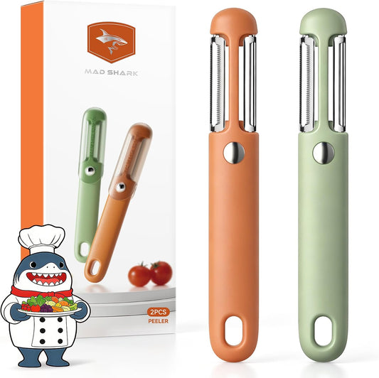 MAD SHARK 2-Pack 2-in-1 Potato Peelers, Straight & Serrated Blades