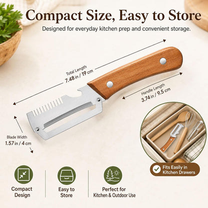 2026 upgrade 3-in-1 Vegetable Peeler with Wooden Handle, Stainless Steel Julienne Peeler and Scallion Shredder with Bottle Opener, Multi-Function Kitchen Peeler for Everyday Prep（1PCS)