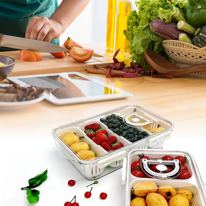 MANO Divided Snackle Box Charcuterie Container with 4 Compartment Serving Tray with Dividers for Fridge Refrigerator Veggie Fruit Berry Salad Storage(1 Pack)