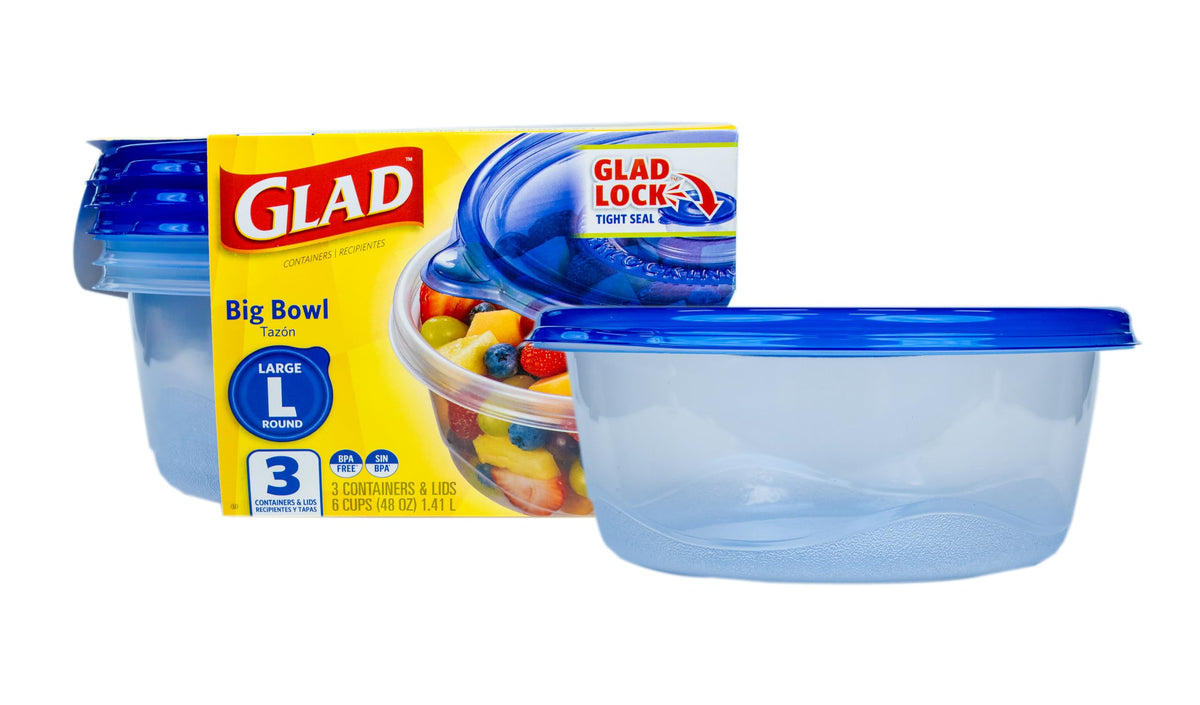 Glad GladWare Deep Dish Food Storage Containers, 64 Oz, 3 Count