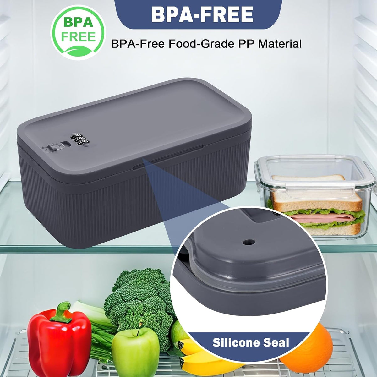 Lock Box for Medication, Medicine Lock Box with Small Mesh Zipper Pouch, Lockable Storage Box with Code for Phone Medicine Snack, BPA-Free Lock Box for Fridge, Home, Office, School, Gift