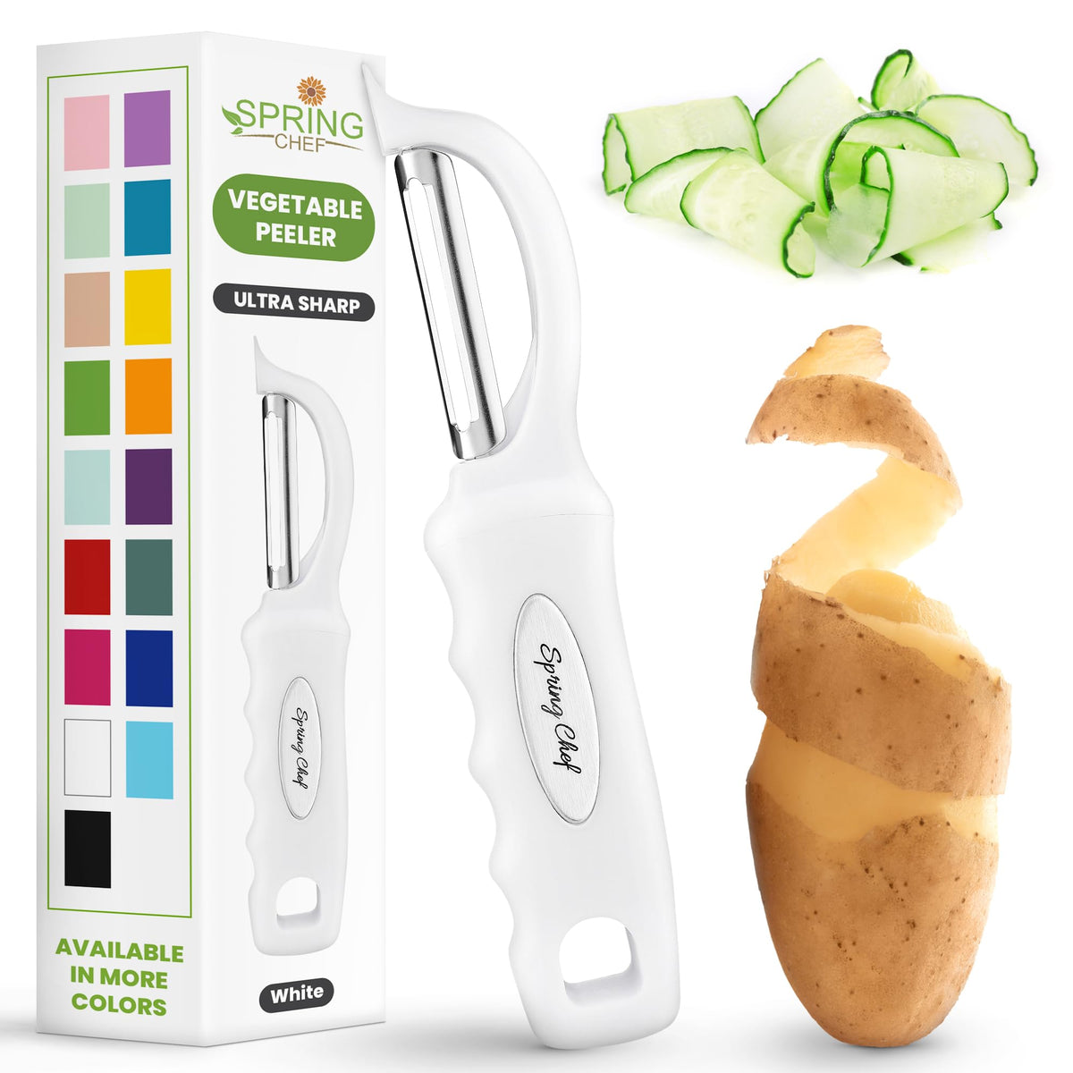Spring Chef Swivel Potato Peeler for Kitchen with Ergonomic Handle, White