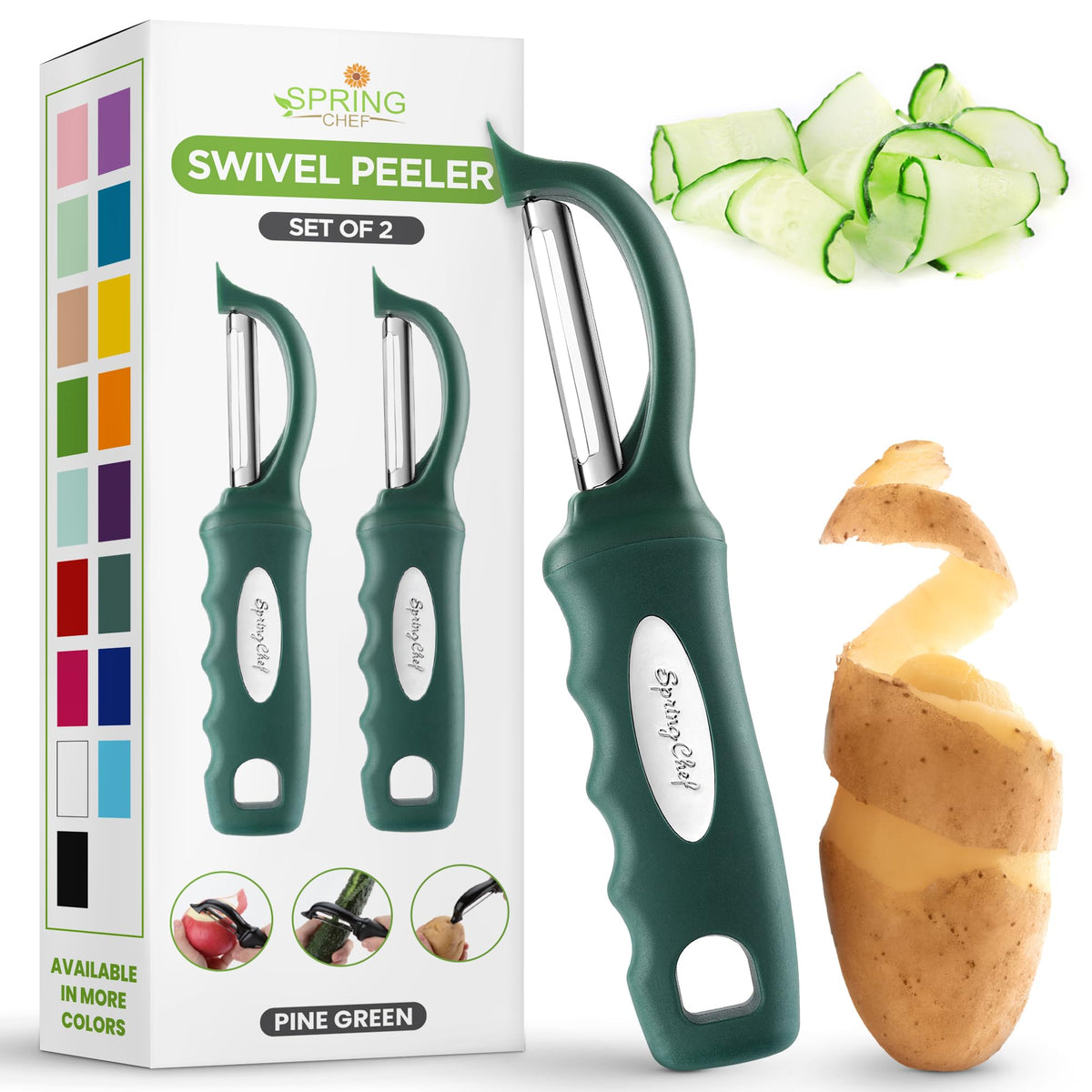 Spring Chef Swivel Potato Peeler for Kitchen with Ergonomic Handle, White