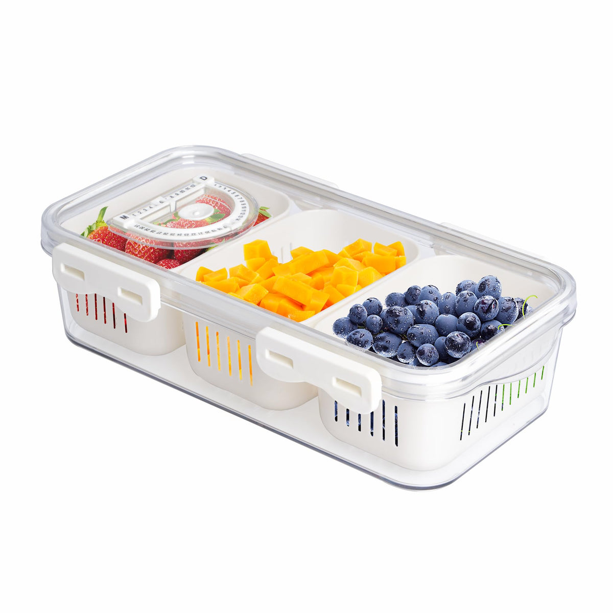 MANO Divided Snackle Box Charcuterie Container with 4 Compartment Serving Tray with Dividers for Fridge Refrigerator Veggie Fruit Berry Salad Storage(1 Pack)