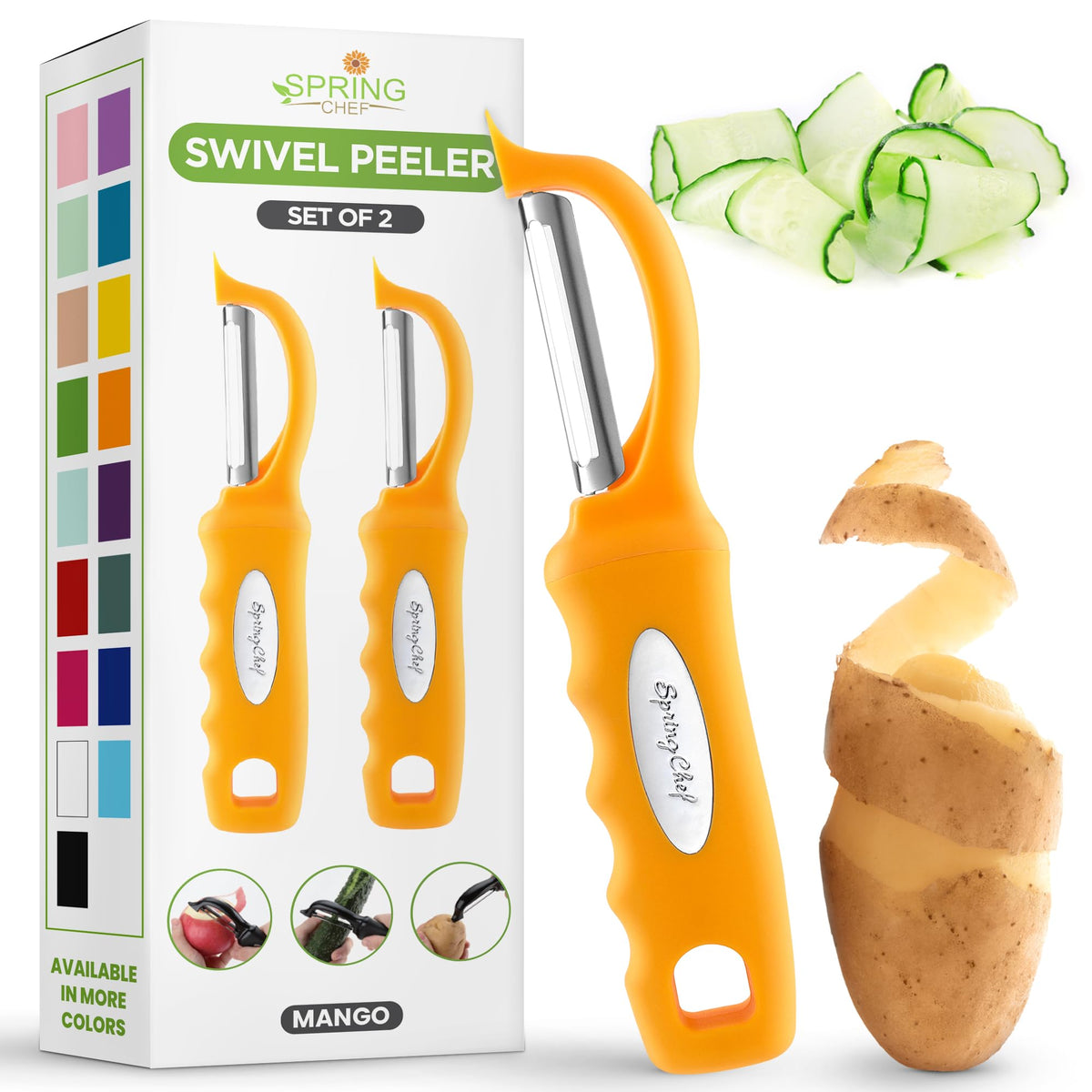 Spring Chef Swivel Potato Peeler for Kitchen with Ergonomic Handle, White