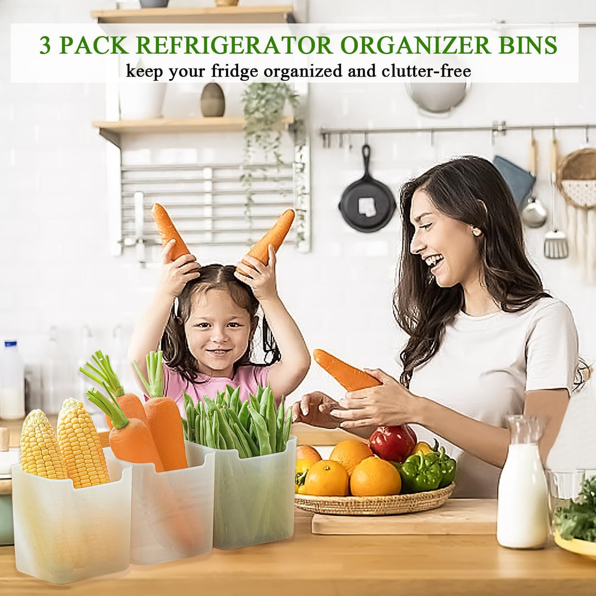 3 Pack Refrigerator Organizer Box, Plastic Refrigerator Side Door Storage Containers, Space-Saving Organizer Bins for Fridge, Refrige Drawers for Fruit and Vegetable (Clear,S*3)
