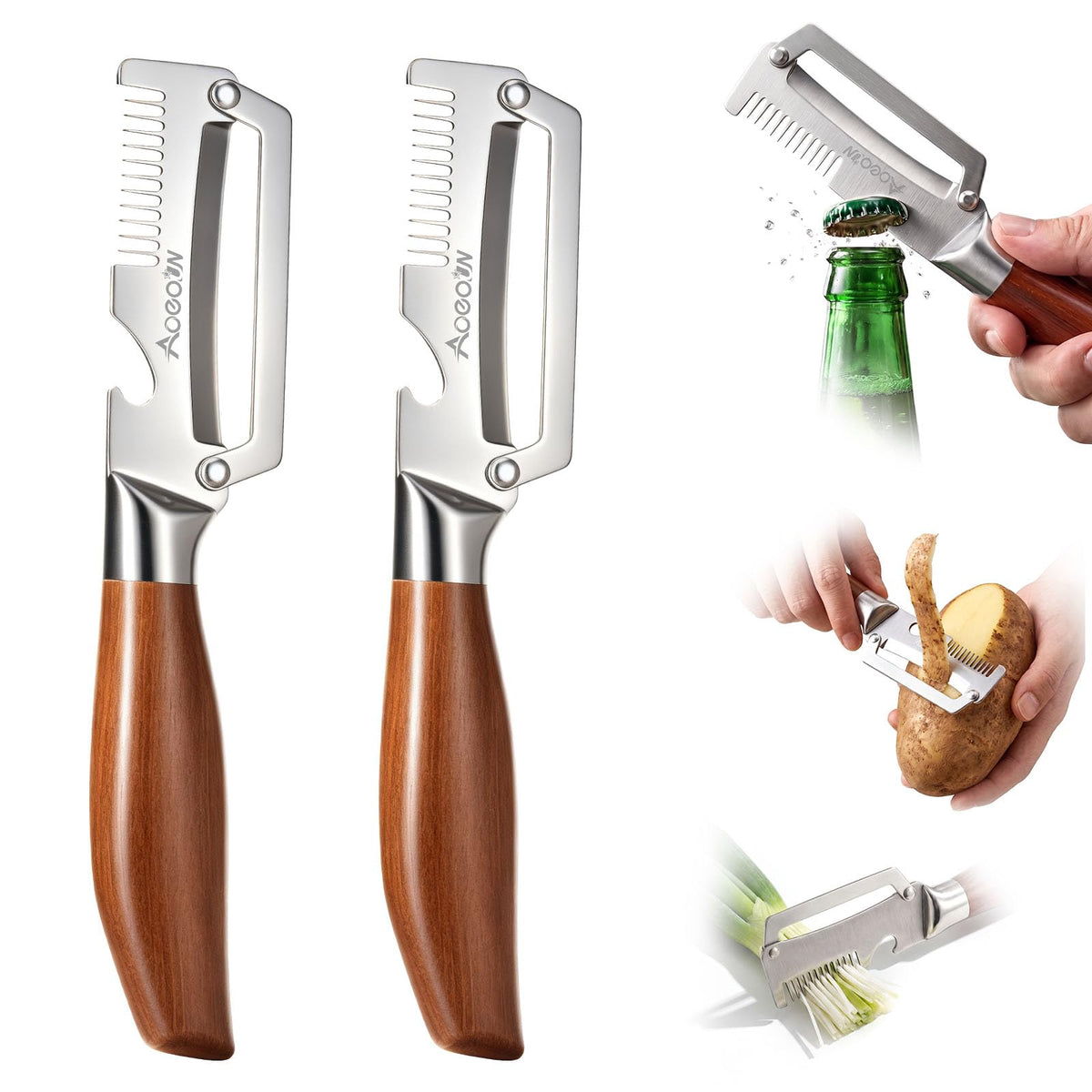 2 PCS Multifunctional Vegetable Peeler, 3-in-1 Stainless Steel Peeler Knife