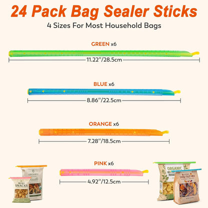 24Pack Chip Clips,Slide-On Bag Clip,Sealer Stick for Food Storage