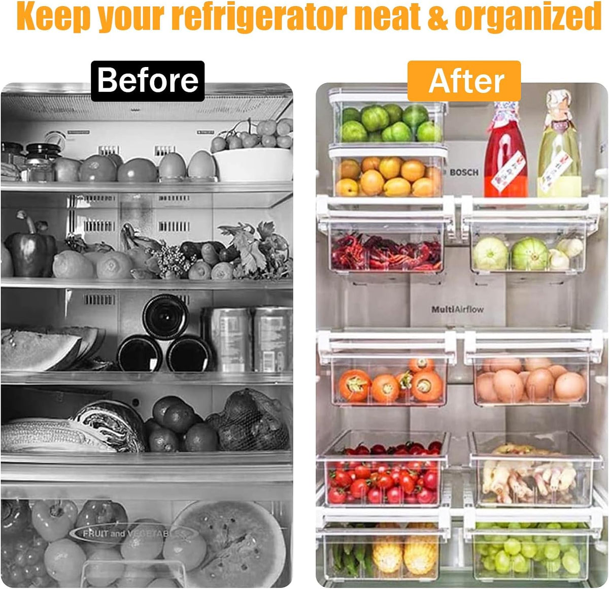 URALFA Fridge Drawer Organizer 2 Pack, Fridge Organizers and Storage