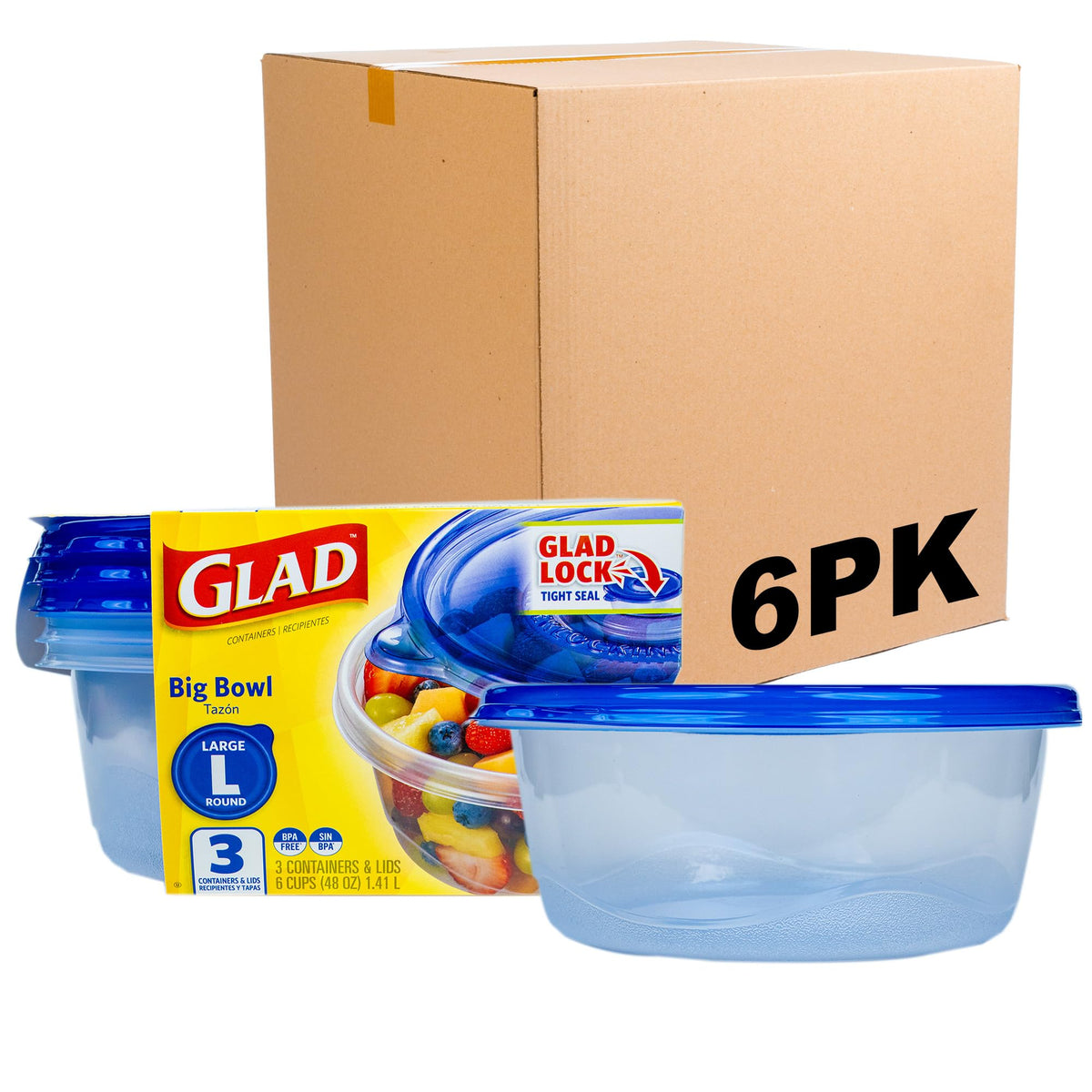 Glad GladWare Deep Dish Food Storage Containers, 64 Oz, 3 Count