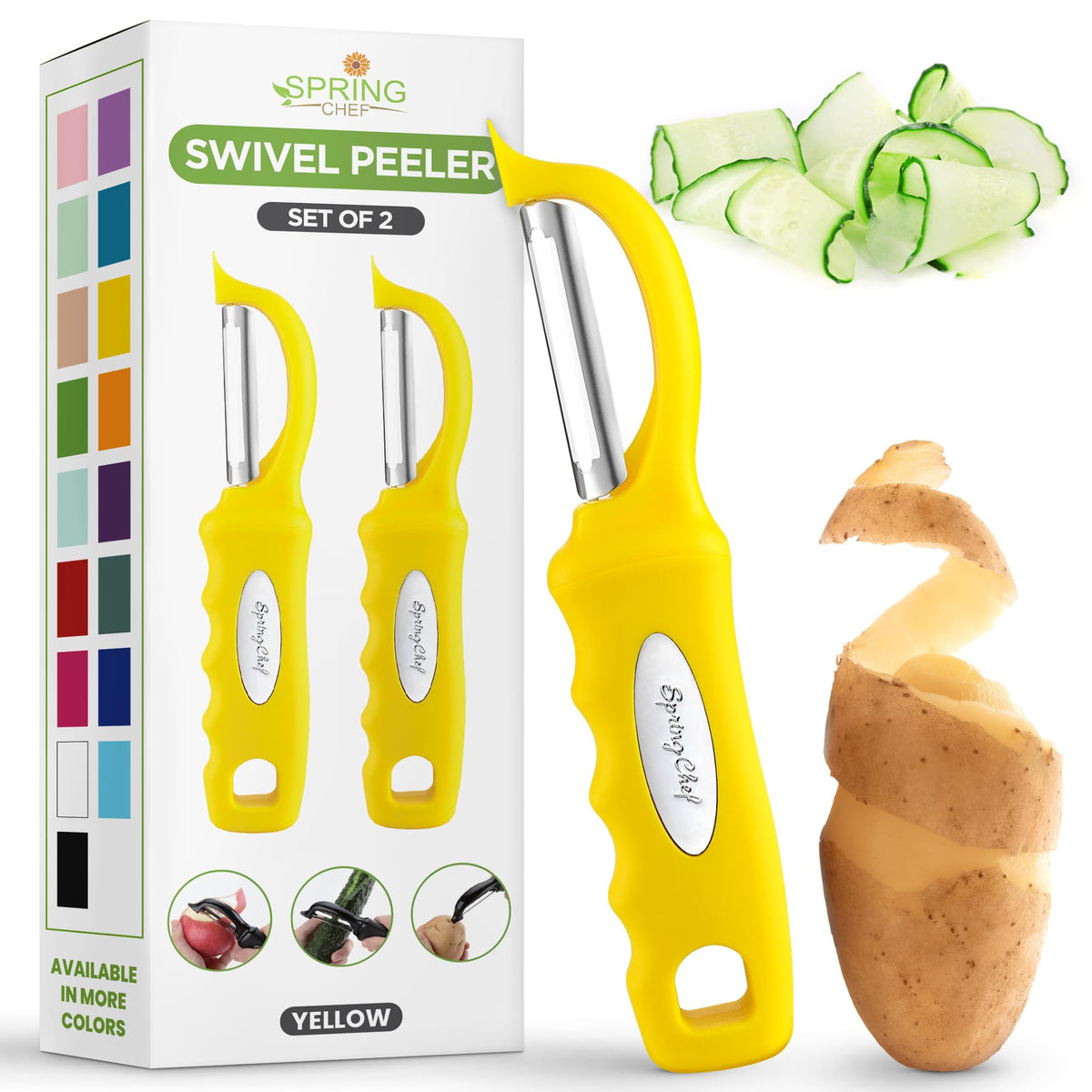 Spring Chef Swivel Potato Peeler for Kitchen with Ergonomic Handle, White