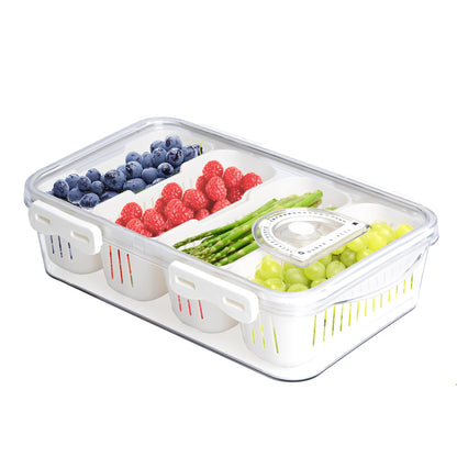 MANO Divided Snackle Box Charcuterie Container with 4 Compartment Serving Tray with Dividers for Fridge Refrigerator Veggie Fruit Berry Salad Storage(1 Pack)