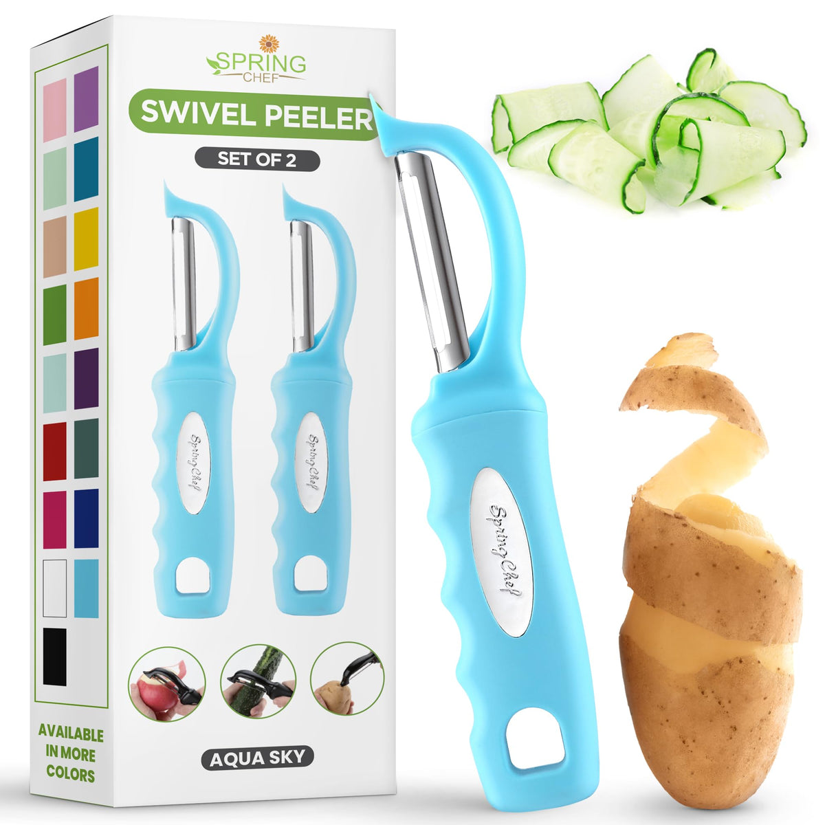 Spring Chef Original Swivel Vegetable Peeler with Soft Grip Handle, Black