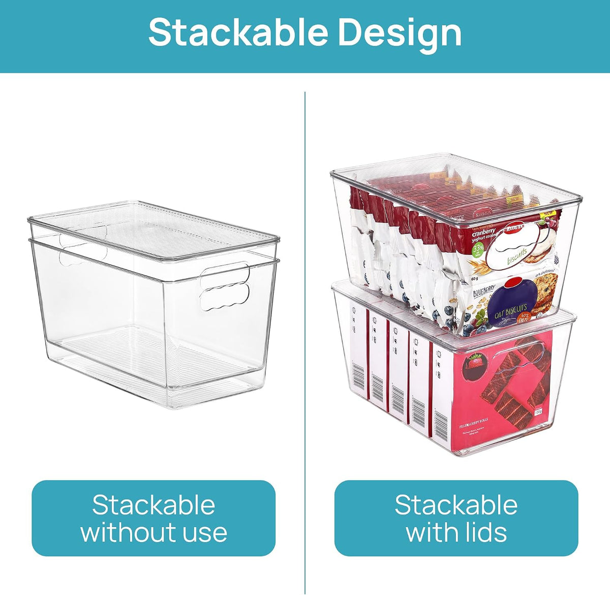 Vtopmart 6 Pack Clear Stackable Storage Bins with Lids and Handles, Large
