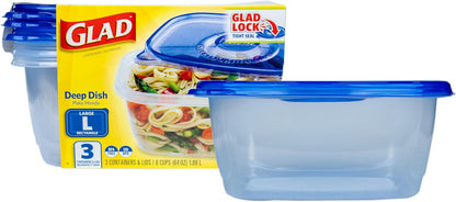 Glad GladWare Deep Dish Food Storage Containers, 64 Oz, 3 Count