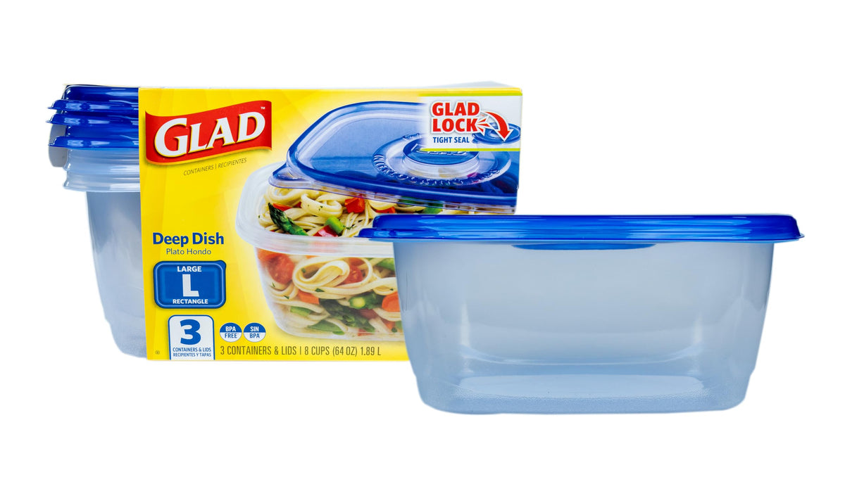 Glad GladWare Deep Dish Food Storage Containers, 64 Oz, 3 Count