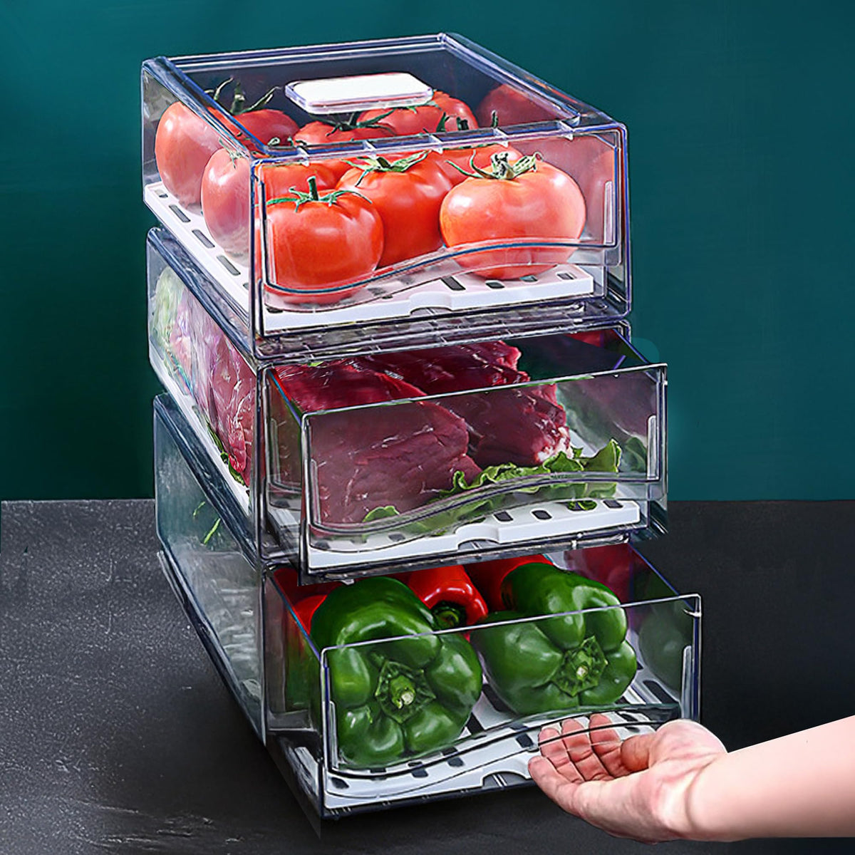 Refrigerator Organizers and Storage, 2 Pack BPA-Free Sturdy Stackable Clear Pull out Drawer Organizer Bins, Fridge Organizers and Storage for Fruit, Produce, Drink, Snack and Food Storage Containers