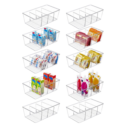 Vtopmart 8 Pack Food Storage Organizer Bins, Clear Plastic, 4 Compartments