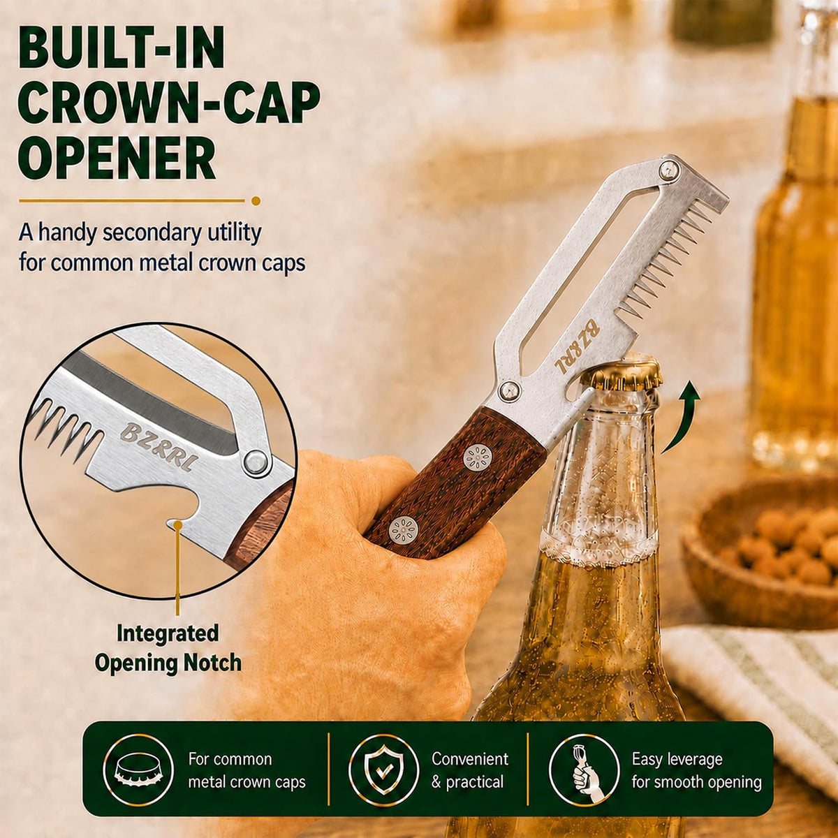 Vegetable Peeler With Wooden Handle, Stainless Steel Wide Blade Potato and Carrot Peeler, 3-in-1 Veggie Peeler With Scallion Shredder and Bottle Opener for Kitchen, Camping and Travel 2026 Upgrade