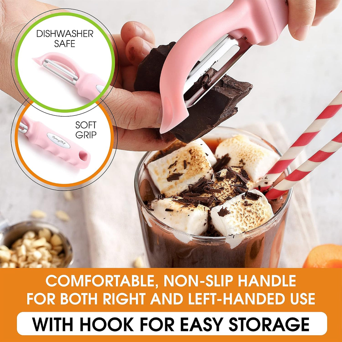 Spring Chef Swivel Vegetable Peeler with Soft Grip Handle, Pink Lemonade