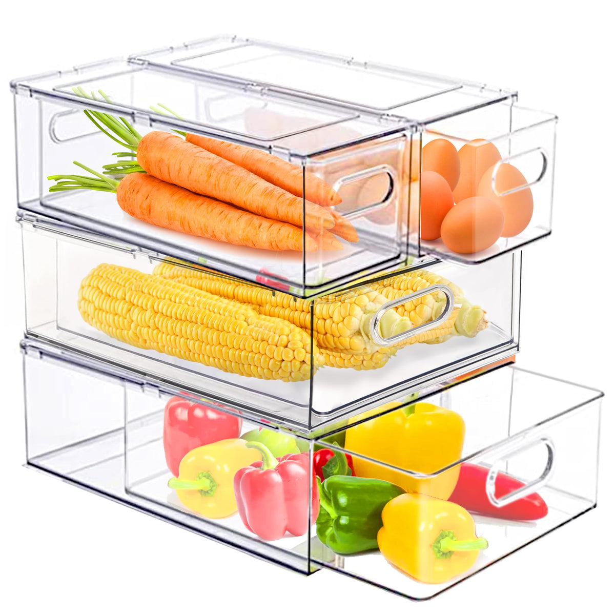 Refrigerator Organizers and Storage, 2 Pack BPA-Free Sturdy Stackable Clear Pull out Drawer Organizer Bins, Fridge Organizers and Storage for Fruit, Produce, Drink, Snack and Food Storage Containers