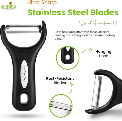 Spring Chef Stainless Steel Y Shaped Vegetable Peeler for Kitchen - Black