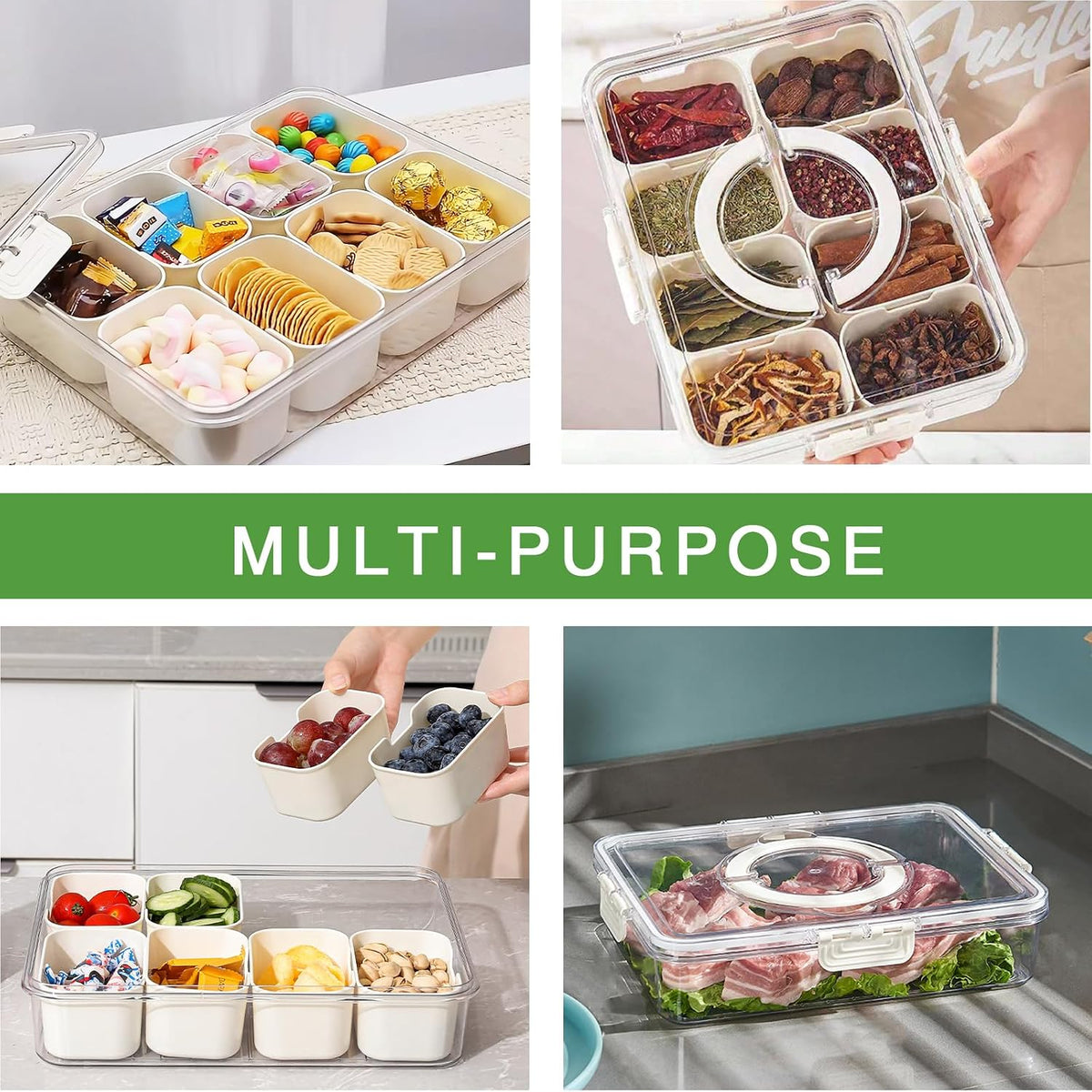 2Pcs Snackle Box Snack Containers with Lid Divided Serving Tray with Handle