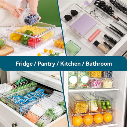 10 Pack Fridge Organizers and Storage, Clear Fridge Organizer Stackable