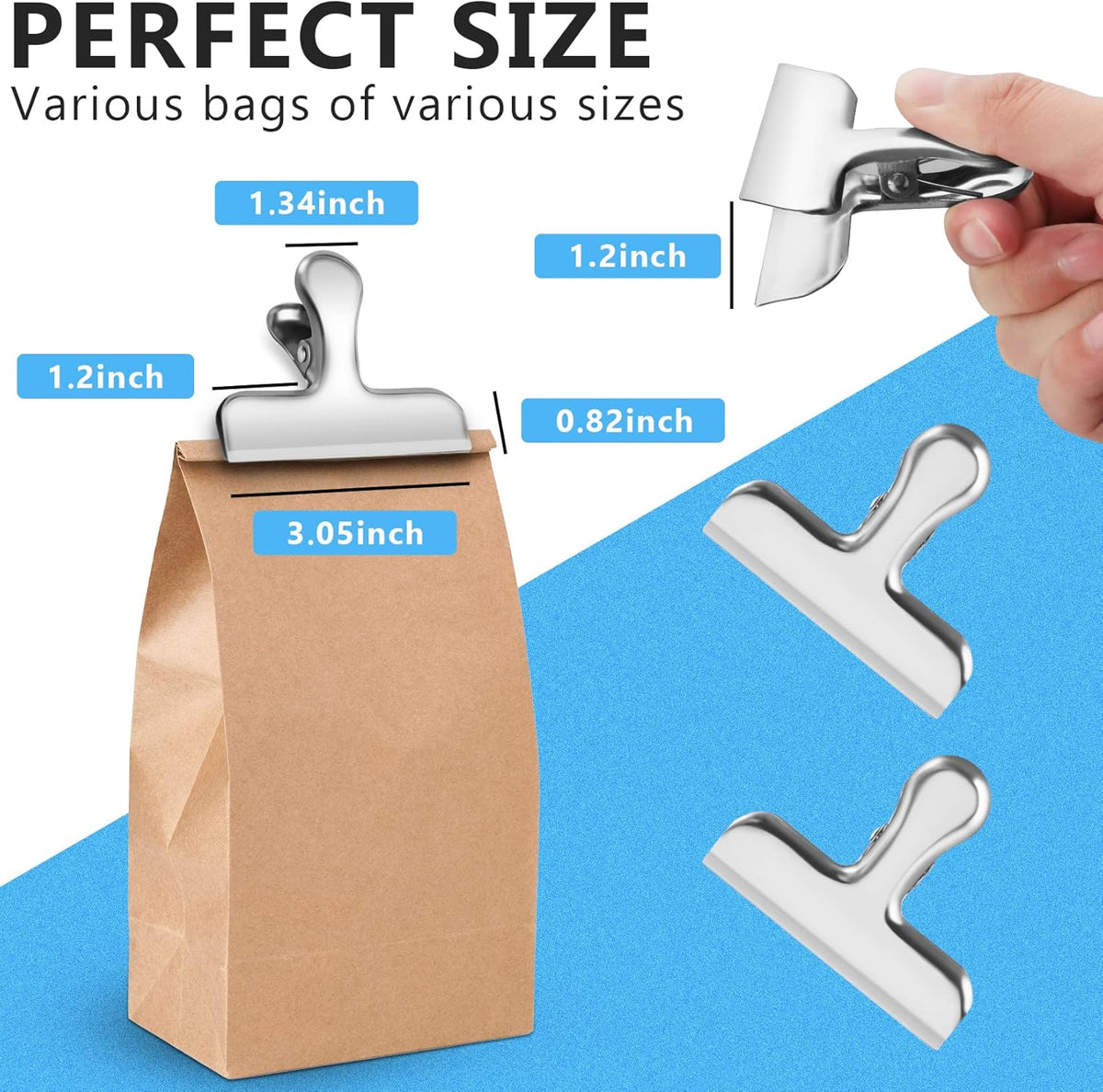 FINDMAG Bag Clips, 8 Pack Chip Clip Set for Kitchen Storage Use, Silver
