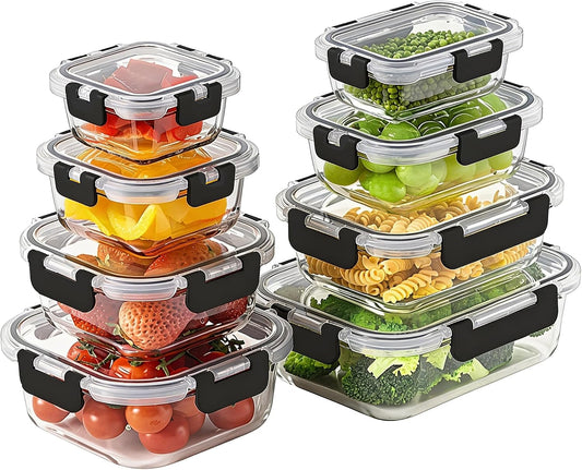 8 Pack Glass Food Storage Containers with Snap Locking Lids for Meal Prep