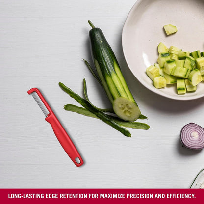 Victorinox Iota Peeler for Vegetables Fruits, Serrated Edge,Swiss Made, Red