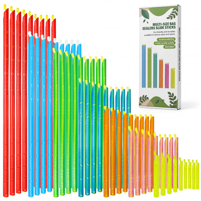 30Pcs Plastic Bag Sealer Slide Sticks, Reusable Bag Sealing Clips for Food, Cute Potato Chip Clips Crimper Bulk, Magic Snack Storage Bag Closers Holder for Kitchen Pantry Accessories (5 Lengths