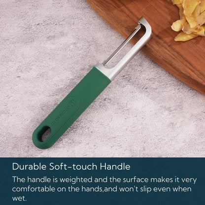 KITCHENDAO Swivel Vegetable Potato Peeler for Kitchen, Japanese Stainless Steel Sharp Blade, Heavy Duty Die-cast Construction, Built-in Eye Remover, Soft-touch Handle, Dishwasher Safe, Green