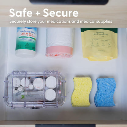 Evergreen EMT EMS Lockable Narcotics and Medication Storage Boxes / IP67 Waterproof/Airtight Dustproof for Ambulance, Emergency Services, Home Storage, Refrigerator Safe (MedSafe + Clear)
