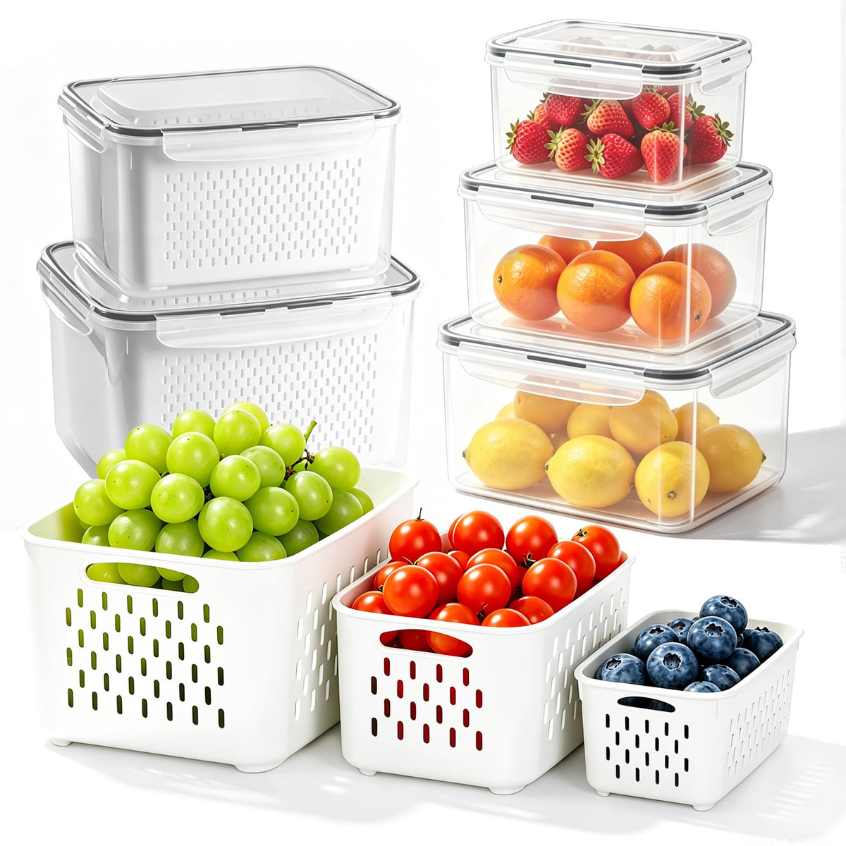 Refrigerator Organizers and Storage, 2 Pack BPA-Free Sturdy Stackable Clear Pull out Drawer Organizer Bins, Fridge Organizers and Storage for Fruit, Produce, Drink, Snack and Food Storage Containers