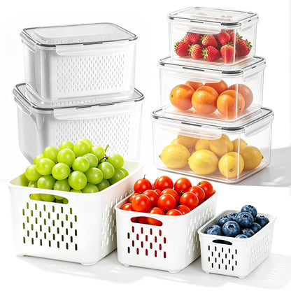 Refrigerator Organizers and Storage, 2 Pack BPA-Free Sturdy Stackable Clear Pull out Drawer Organizer Bins, Fridge Organizers and Storage for Fruit, Produce, Drink, Snack and Food Storage Containers