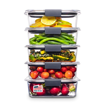 Rubbermaid Brilliance BPA-Free Food Storage Containers Multi Pack, 1.3 Cup Plastic Containers with Lids, 5 Pack, Leak Proof, Microwave & Dishwasher Safe