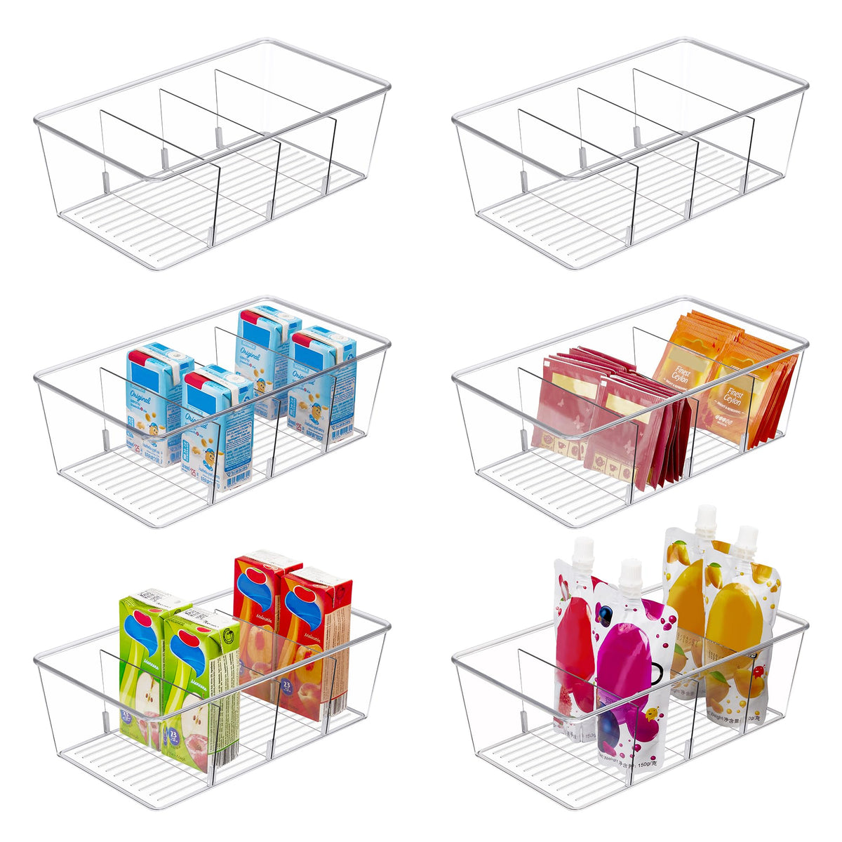 Vtopmart 8 Pack Food Storage Organizer Bins, Clear Plastic, 4 Compartments