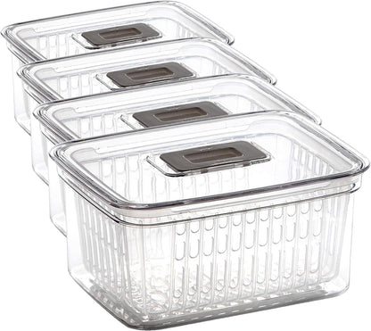 BINO | Produce Saver - 15.2 Cup/3.6L | Fridge Storage Containers for Fruits and Vegetables | Vegetable Storage with Adjustable Air Vent, Removable Basket | BPA-Free Fridge Organizers and Storage