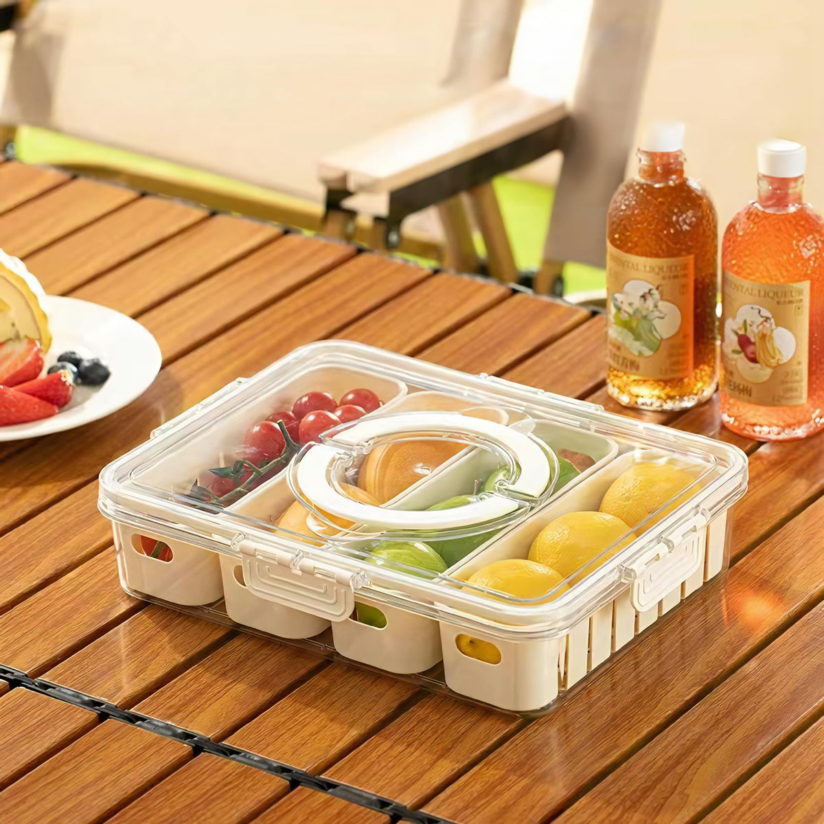 2Pack Divided Veggie Tray with Lid Snackle Box Serving Container Salad Keeper with 4 Removable Boxes Stackable Refrigerator Organizer Bins Produce Saver for Meal Prep Fruit
