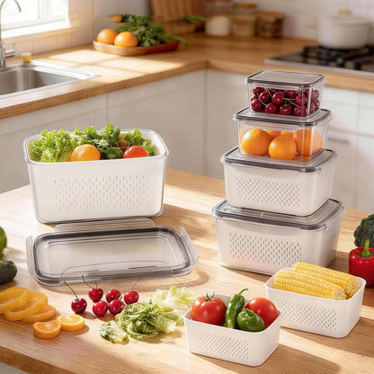 5 Pack Fruit Storage Containers for Fridge, Plastic Fruit Containers Set